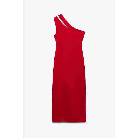 ❤️ ZARA Red Fitted Asymmetrical Cutout Midi Dress NWT ❤️ - Picture 16 of 16